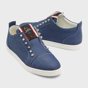 Christian Louboutin F A V Fique Vontade Spiked Denim Sneakers Flat Shoes